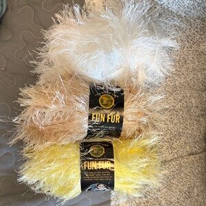 Lion Brand Fun Fur Yarn Lot of 3 - White, Cream, Yellow